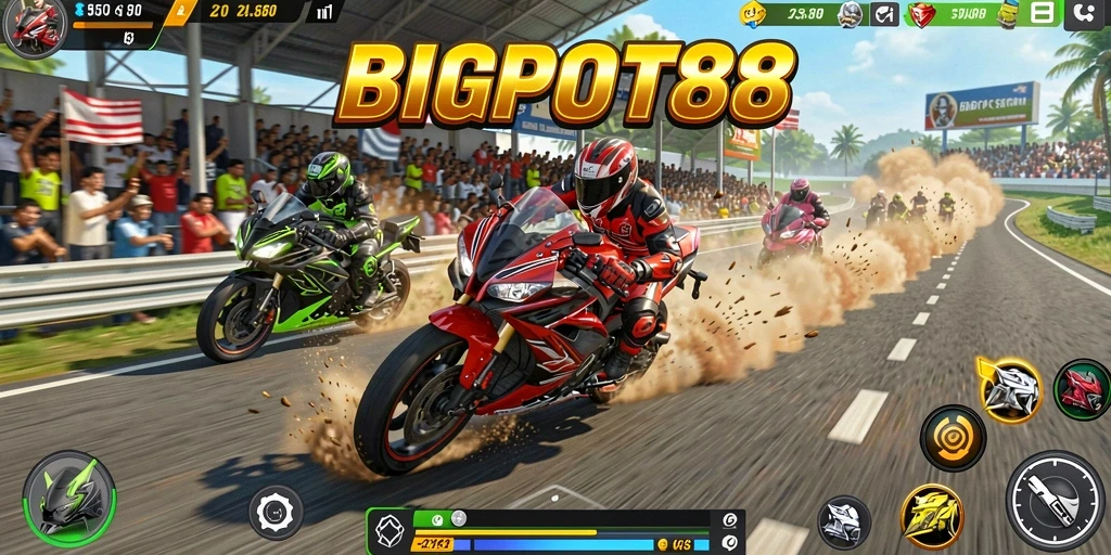 Menampilkan aksi balapan motor yang mendebarkan di BIGPOT88.