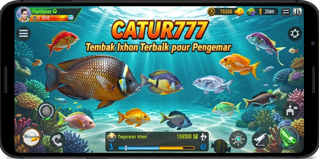 Screenshot utama menunjukkan aksi seru menembak ikan di CATUR777.