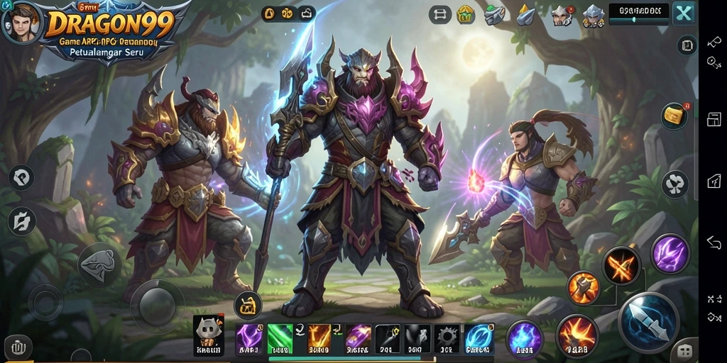 Menampilkan aksi pertempuran seru dalam gameplay ARPG DRAGON99.