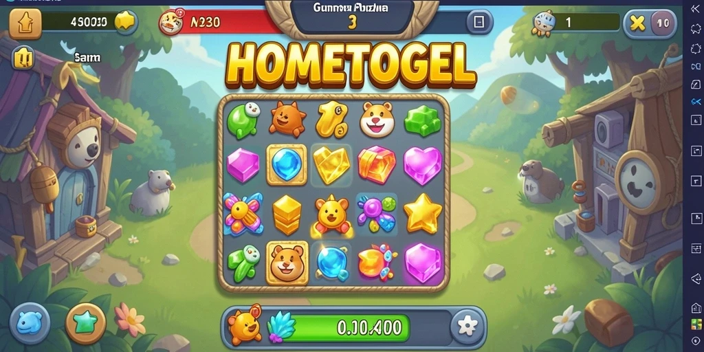 Tampilan gameplay <strong>HOMETOGEL</strong> yang seru dengan tantangan match-3.