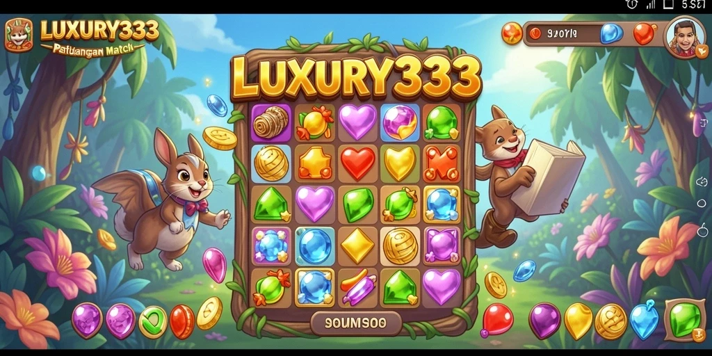 Screenshot gameplay LUXURY333 menampilkan momen seru mencocokkan permata.